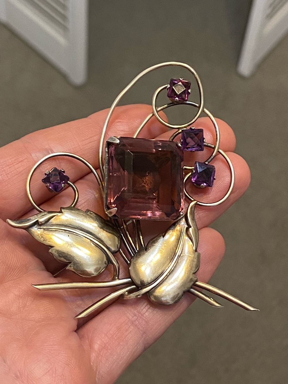 Vintage Sterling Silver Harry Iskin Purple Glass Brooch - Picture 12 of 12